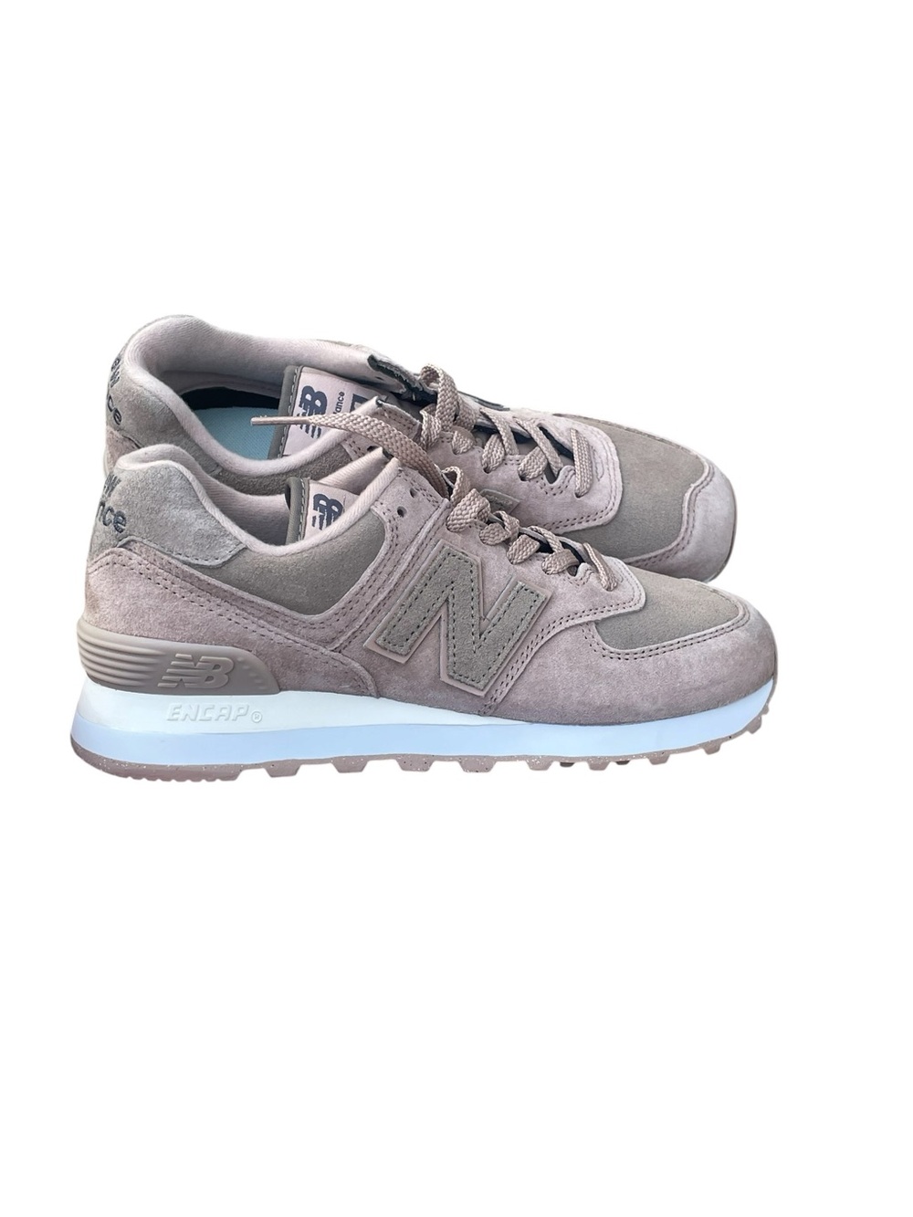 New Balance 574 Sneakers, Flat Taupe, Suede Upper, Size 5.5 Women’s,‎ NWOT